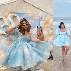 Selkie Head in The Clouds Puff Mini Dress Blue